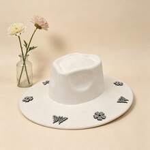 Elegant  Felt Hat With Sparkly Rhinestone Butterfly  Flower Details For Daily  Vacation Outfits - White. - View 6