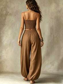 Relaxed Two-Piece Set For Lounging And Travel, Very Popular - Khaki - View 5