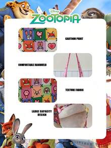 1 túi tote vải canvas in hình Zootopia bản quyền chính thức Disney, túi đeo vai nữ dung tích lớn, túi mua sắm tái sử dụng nhẹ, phù hợp cho học sinh, thanh thiếu niên, fan hoạt hình, lý tưởng cho đi làm hàng ngày, đi chợ, đưa đón con đi học, đi biển, tụ họp lễ tết, tựu trường - Nhiều màu - Xem 12