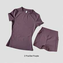 WAREBALL-Conjunto de Yoga para mujer, ropa deportiva para gimnasio, Top deportivo, pantalones cortos de cintura alta, - Rosa - Ver 9