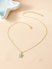 1pc Fashionable Versatile Exquisite Energetic Summer Beach Vacation Style Blue Starfish Pendant Necklace, Suitable For Women's Daily Wear - Baby Blue - View 5