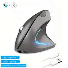Ergonomic Vertical Wireless Mouse, Bluetooth & 2.4G Dual Mode Computer Mouse, RGB Light Type-C Rechargeable Mouse , 3 DPI Adjustable, Silent Click, 6 Buttons, Carpal Tunnel Relief,Compatible With Laptop PC Tablet Android,For Home Office Gaming - View 14