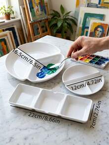 3/1pc White Paint Palette Set Multi-Section Mixing Tray For Watercolor, Gouache & Acrylic Painting, Ideal For Artists & Beginners - High-grade Plastic Palette - View 2