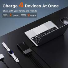 JUOVI Power Bank Portable Charger, 20000mAh (Contains Two 10,000mAh Batteries) 45W PD3.0 0c 4.0 Fast Charging Battery With LED Indicator, 2 USB-C, 2 USB-A For Phone 15, Black - 黑色 - 查看 8