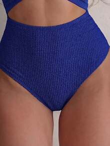 2026 New Fashion Halter Neck Cut-Out Vacation One-Piece Swimsuit For Women Beach Summer - Blue - View 3