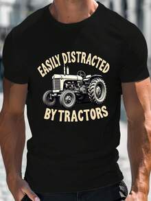 Camiseta de manga corta con cuello redondo para hombre, estilo casual, con estampado de tractor vintage, talla, para verano. - Blanco - Ver 10