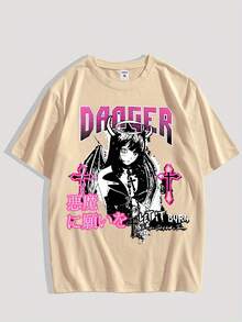 Camiseta de manga corta para hombre con estampado de anime y manga Y2K - Camiseta casual de cuello redondo adecuada para primavera, base de color liso con estiloónico de manga, atuendo ca - Negro - Ver 7