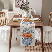 Fall Blue Orange Grey Pumpkins Table Runner Holiday Party Decor Reusable Kitchen Dining Table Runner For Farmhouse,Dresser Scarf,Dining Room,Wedding Party,Thanksgiving Decoraitons - Multicolor - View 5