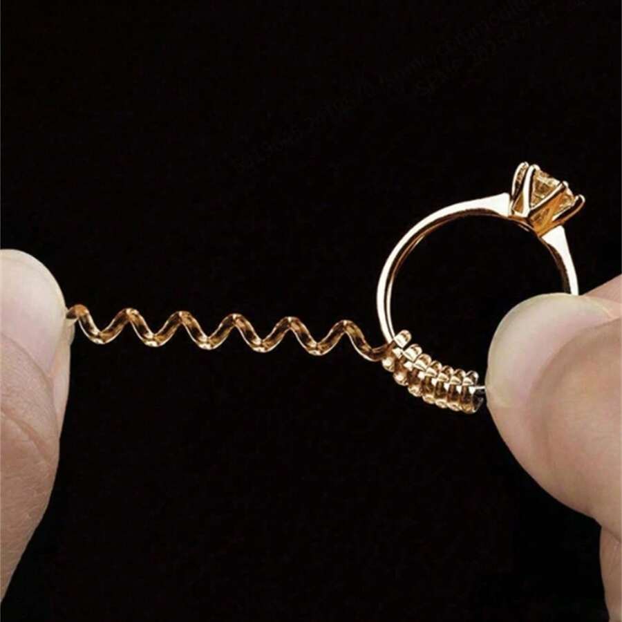 Protector de Medida de Tamaño de Anillo de Silicona - Sujetador Espiral Flexible y Oculto para Anillos Sueltos, Sin Necesidad de Energía para Ajustadores de Accesorios de Anillo. - Dorado - Ver 1