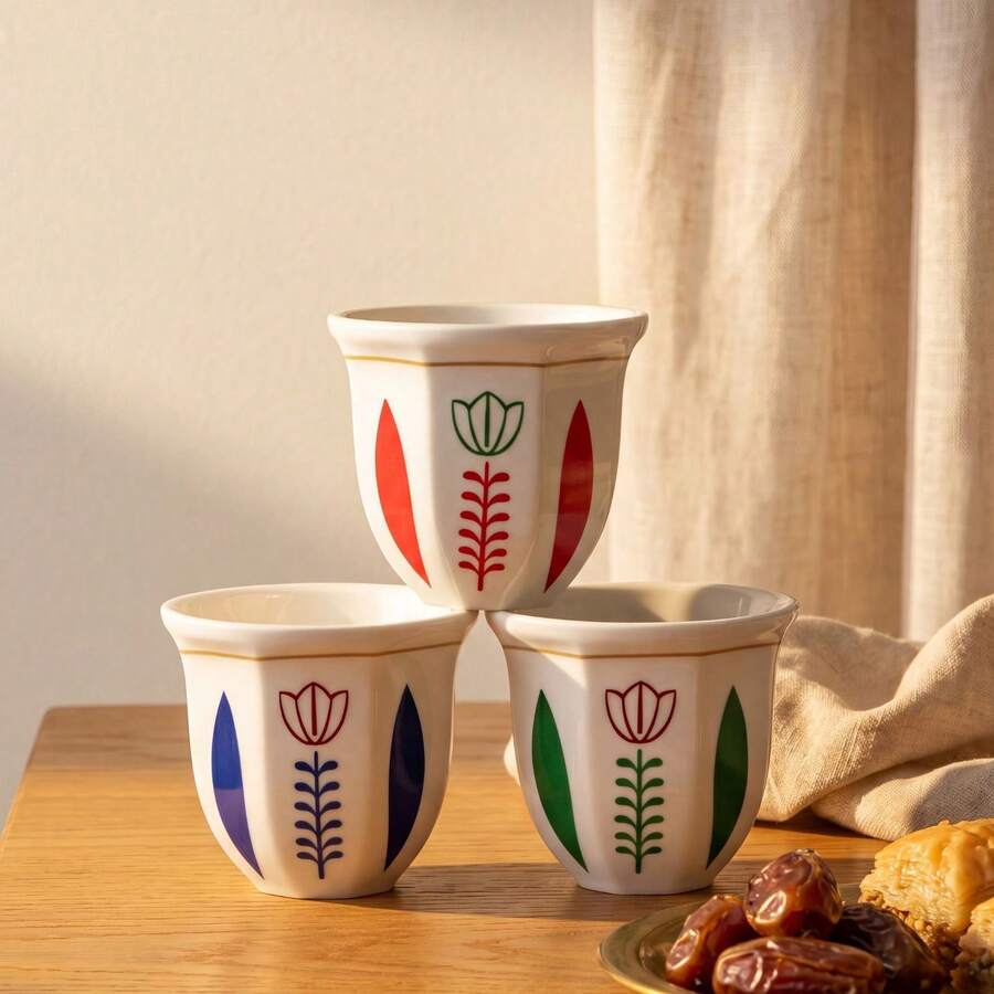 3pcs Nordic Style Floral Ceramic Coffee Cups 180ml/250ml Arabica Espresso Cups Tea Cups For Home Use - Multicolor - View 1