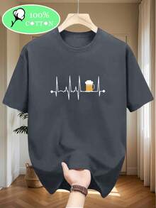 Camiseta de Hombre% Algodón, Cuello Redondo, Manga Corta, Estampado de Cielo Estrellado, Estilo Casual - Negro - Ver 5