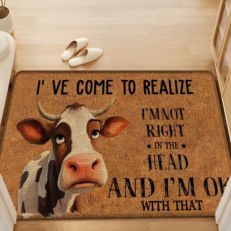 1pc, Home Decor, Funny Cow Pattern Print, Linen Kitchen Rug, Kitchen Mat, Floor Mat, Bathroom Mat, Door Mat, 3D Print Rectangular, Suitable For Living Room, Bedroom, Hallway, Bathroom, Laundry Room - Polyester Rug, Suitable For Indoor And Outdoor Home Decor - Multicolor - View 1