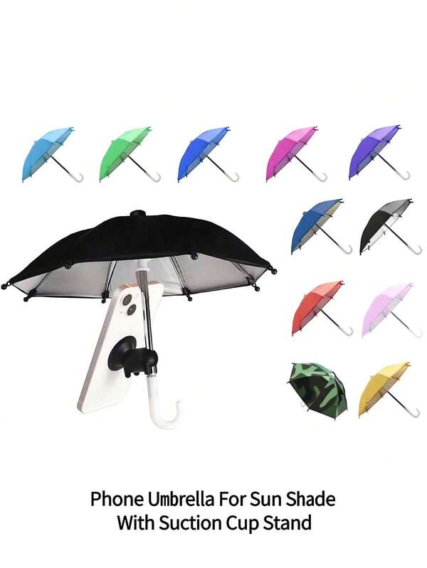 1pc Mini Phone Sunshade Umbrella, Suitable For Phones In Sunlight, With Adjustable Universal Suction Cup Holder, Outdoor Sun Shade, Applicable For Phones, Kindles, IPads, Navigators, Anti-Glare Phone Protector, Protects Your Phone From Rain And Sunshine, Anti-Glare And Anti-Reflection Screen, Travel Essential