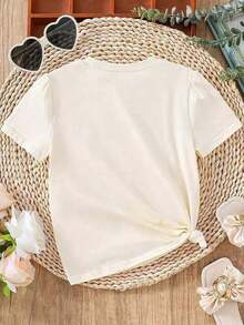 Women Floral Print Crew Neck Loose Casual T-Shirt, Short Sleeve Cheap Clothes Camiseta 100 Percent Cotton Clothing Women - 杏色 - 查看 2
