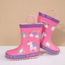 Kids Cartoon Puddle Shoes - Lightweight Waterproof Pull-On Rain Boots With Anti-Slip Sole For Outdoor Play - Pink - View 3