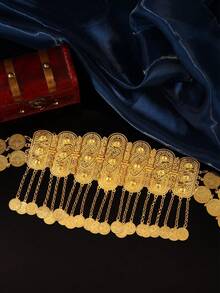 1pc Arabic Style New Alloy Women's Long Robe Waist Chain Coin Tassel Pendant Belt Body Chain Slimming Jewelry For Wedding And Festival Wear - Gold - View 8