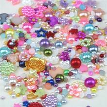 25g de accesorios decorativos de imitación de flores/corazones/estrellas de perlas de colores mixtos con base plana, adecuados para decorar diademas, pinzas para el cabello, arte de uñas, material de producción DIY hecho a mano, paquete - Multicolor - Ver 4