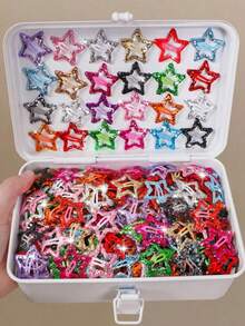 10/20/30/40/50/100piezas Juego surtido de colores aleatorios de clips para el cabello con lentejuelas de estrella de cinco puntas de colores de caramelo de dibujos animados, accesorios para el cabello de niñas, adecuados para uso diario - Multicolor - Ver 2