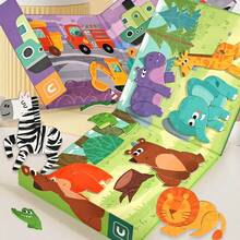 1pc Multicolor 3-In-1 Magnetic Puzzle Book, Foldable Animal Dinosaur Puzzle Game | Montessori Educational Activity | Kindergarten Fine Motor Skills Toy | Portable Travel Quiet Busy Book | Children's Cognitive Gift Toy - Multicolor - View 9
