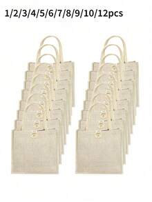 1/2/3/4/5/6/7/8/9/10/12pcs Linen Tote Bags - Blank, Reusable And Customizable DIY Design. Perfect For Weddings, Corporate Events, Back To School And Teacher Gifts. - Khaki - View 1