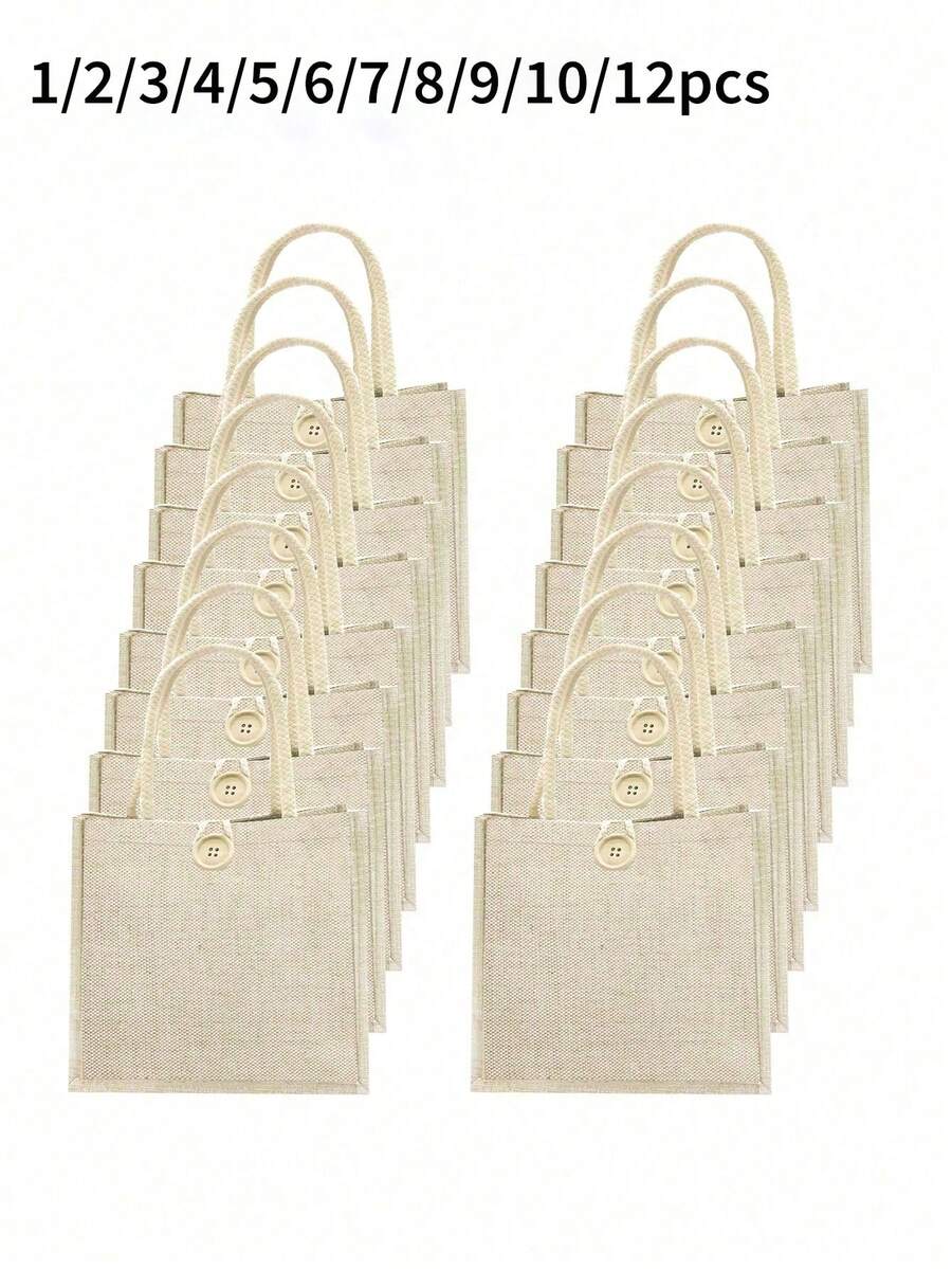 1/2/3/4/5/6/7/8/9/10/12pcs Linen Tote Bags - Blank, Reusable And Customizable DIY Design. Perfect For Weddings, Corporate Events, Back To School And Teacher Gifts. - Khaki - View 1