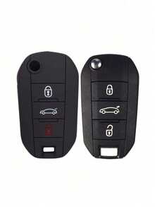 1個黑色矽膠汽車鑰匙套 防震 適用於 Peugeot 301 308 408 508 2008 3085 3008 307 206 及其他車款 - A - 查看 3