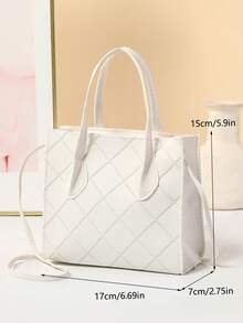 New Fashion Mini Women Handbag, Minimalist Cute College Style Ladies Bag, Casual Tote Shoulder Crossbody Bag, Embossed Solid Color Small Purse , Bow - White - View 8