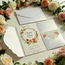 10pcs Tri-Fold Pocket Wedding Invitation Cards With Envelopes, Minimalist Style Suitable For Engagement, Baptism, DIY Invitations, Size 5*7 Inches, Pocket Invitations, Christmas Cards - 10Pcs - View 11