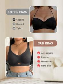 Plus-Size Women's Solid Color Bra - Soft Comfortable With Adjustable Straps - Dark Grey - View 2