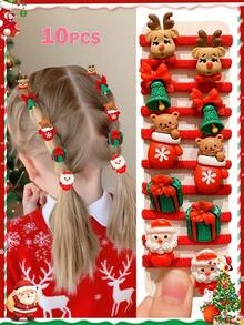 10pcs Multi-Color Fashionable Fun Santa Claus, Christmas Tree, Snowman, Penguin, Christmas Stocking Design Christmas Hair Ties, Suitable As Christmas Party Gifts For Cute Girls - Multicolor - View 13