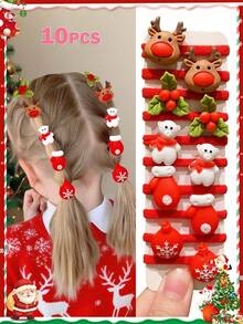 10pcs Multi-Color Fashionable Fun Santa Claus, Christmas Tree, Snowman, Penguin, Christmas Stocking Design Christmas Hair Ties, Suitable As Christmas Party Gifts For Cute Girls - Multicolor - View 3