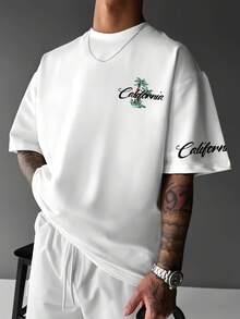 Camiseta de hombre con estampado Santa Barbara California 1786 - Blanca, de manga corta, cuello redondo casual, camiseta de punto de verano, diseño de palmeras, regalo casual de cumpleaños - Blanco - Ver 2