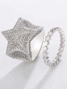Juego de Anillos Geométricos de Estrella Creativos para Parejas, Mujeres y Hombres, Regalo de Compromiso y Promesa, Joyería para Fiestas - Blanco - Ver 6