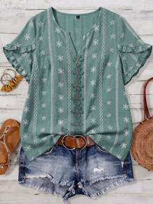 Blusa casual de verano de resort tejida para mujer - Verde 3 - Ver 1