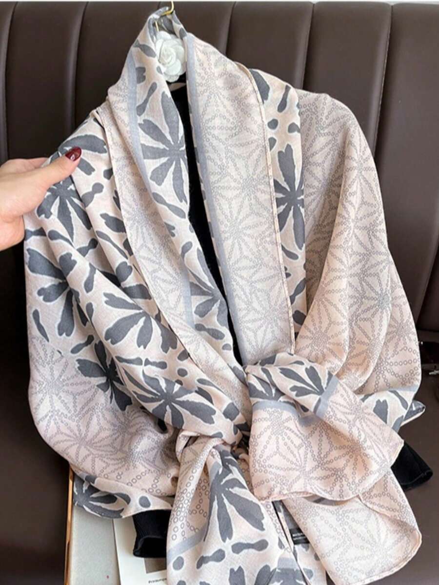 1件女用多功能絲巾，冬季圍巾，春秋薄紗圍巾，保暖護頸巾，大尺寸披肩，沙灘巾 - 灰色 - 查看 1