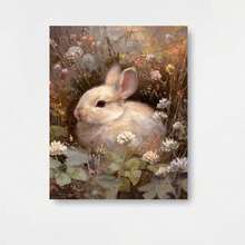 Póster en lienzo sin marco 2D plano, 2D plano, 1 pieza, pintura floral de conejo en estilo pastoral, decoración natural cálida. Arte de pared vertical moderno vintage, póster impreso a todo color de alta calidad, decoración temática de la naturaleza para sala de estar, dormitorio, oficina - Enmarcado - Ver 1