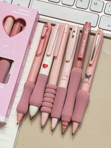 6 PCs In A Box Of Gel Pens With Soft Sheath For Students' Office Writing Pens With A High Sense Of Pink Transparent Pen And Black Ink Of 0.50mm For 6 PCs. - Sets - View 5