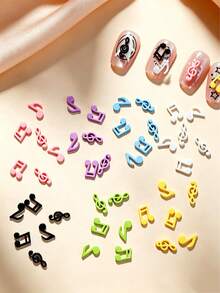20-60Pcs Encantos de Uñas con Notas Musicales Coloridas - Decoraciones de Clave de Sol 3D de Aleación, Colores de Dopamina, Para Manicura DIY - Multicolor - Ver 1