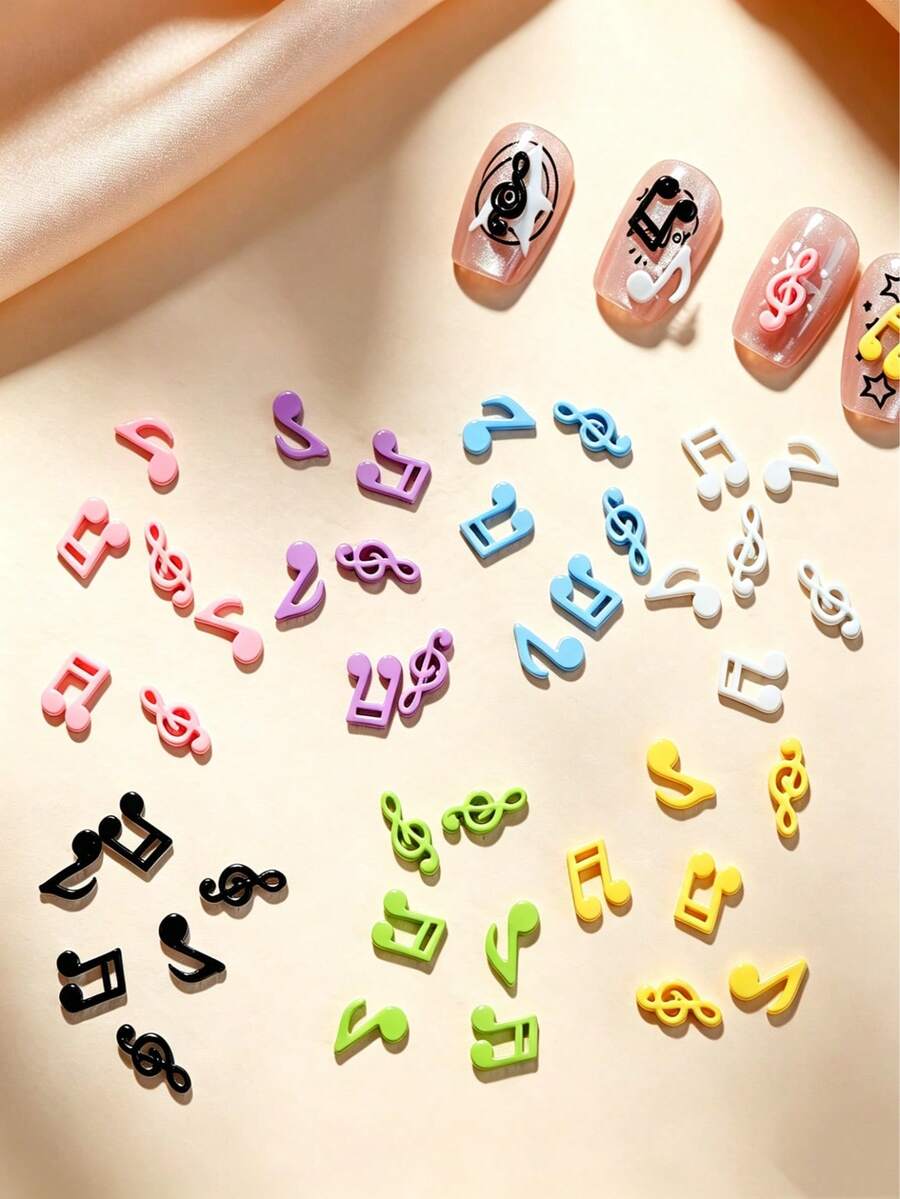 20-60Pcs Encantos de Uñas con Notas Musicales Coloridas - Decoraciones de Clave de Sol 3D de Aleación, Colores de Dopamina, Para Manicura DIY - Multicolor - Ver 1