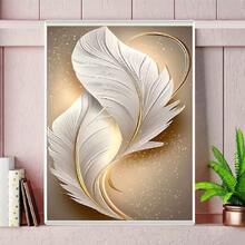 1件 30x40cm 5D全鑽鑽石畫套件,金色羽毛藝術圖案,DIY手工牆面藝術裝飾,適合成人 - 圓鑽 - 查看 4