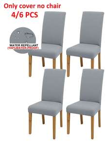 4pcs/6pcs Solid Color Splash-Resistant Chair Cover Set, Modern Polyester Stretch Dining Chair Cover, Suitable For Weddings, Restaurants, Offices, Banquets, All Seasons - Light Grey - View 2