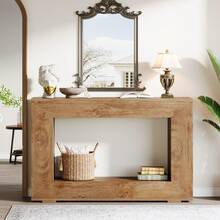 LITTLE TREE 47.2" Console Table, Farmhouse 2-Tier Entryway Table, Wooden Sofa Table Behind Couch, Narrow Entry Table Suitable For Foyer, Hallway, Rectangular Accent Console Table(Light Brown) - 淺棕色 - 查看 10
