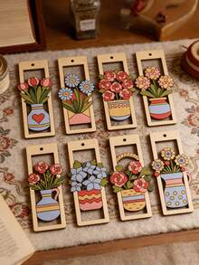 8pcs Natural Wooden Hollow Bookmarks, Blank Wooden Floral Bookmark Set, Can Be Hand-Painted And Colored, Student Reading Gift, Home Decor, DIY Paintable And Suitable For Aromatherapy, Study Room Desk Decor Ornament - Multicolor - View 7