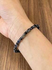 Fashionable Men Beaded Bracelet, Black Agate & Hematite Guardian Courage Bracelet, Protection, Prosperity,Energy Jewelry Ideal Gift For Women Men - Black - View 5