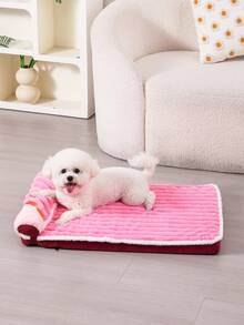 LANGXINGCS 1pc Short Plush Soft Comfortable Pet Bed Mat With Neck Pillow, Removable Zipper Pet Pad For Dogs And Cats, Suitable For Large, Medium And Small Pets To Sleep And Rest - Multicolor - View 3