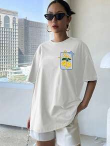 Vintage Women's T-Shirt With A Round Neck And Lemon Print On Both Sides. Fresh Summer Design, Comfortable Fit, Classic And Casual Style. - White - View 3