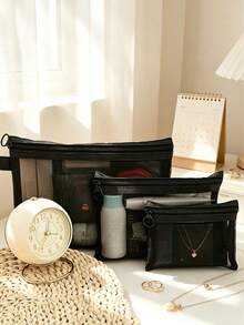 1 pièce Sac de rangement cosmétique en maille transparente, peut contenir rouge à lèvres, pinceaux, produits de soin de la peau, téléphone, pièces de monnaie, petits articles, convient pour la maison, les cadeaux, les vacances, les fêtes, Halloween, Noël et autres utilisations multifonctionnelles. - Multicolore - Voir 1