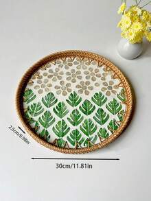 1 pieza Cesta de almacenamiento de ratán con base de madera incrustada de concha de perla, bandeja de servicio para decoración del hogar, sin contacto con alimentos - Amarillo - Ver 23