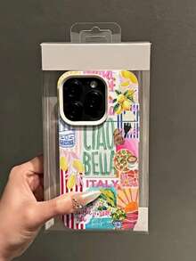 1個夏季新款條紋檸檬花拼接圖案米白色磨砂荔枝紋理全包覆TPU防摔時尚手機殼防指紋保護套，適用於Apple 17 16 15 14 13 12 11 Pro Max、A56/55/54/53/52/51、S25/24/23/22/21系列，精美禮物 - 彩色 - 查看 4