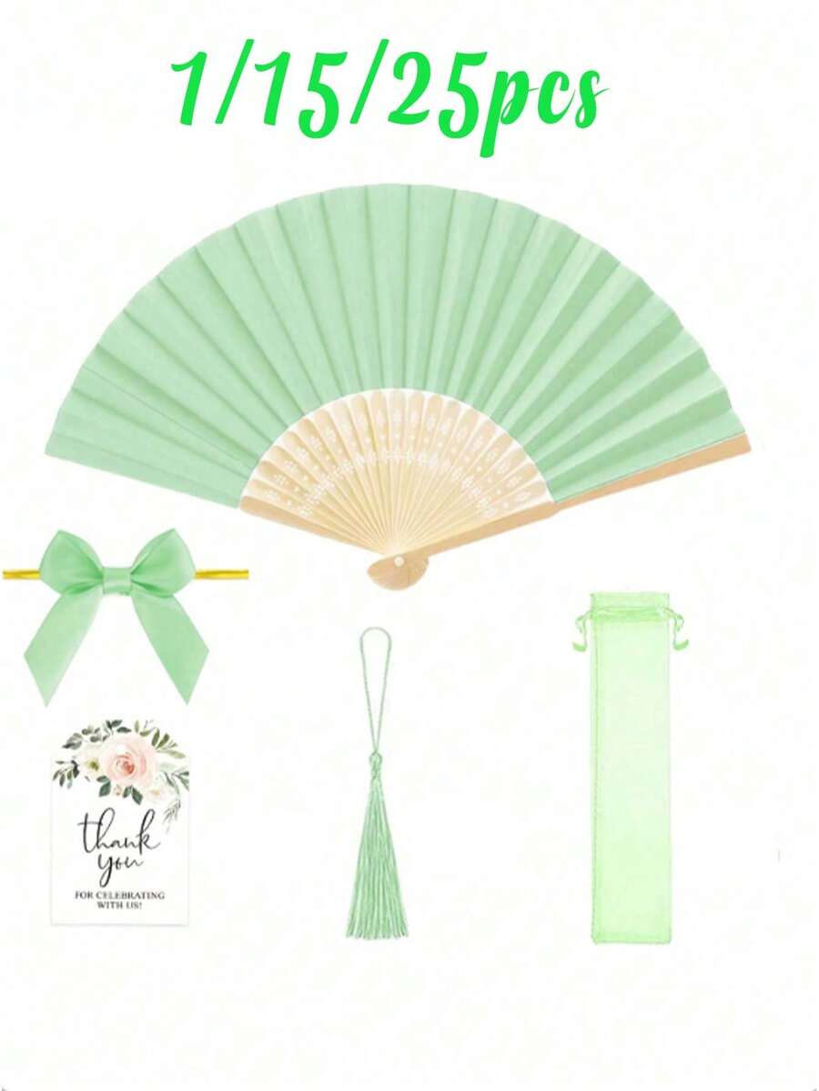 1個/15個/25個 婚禮扇子伴手禮附透明薄紗袋、蝴蝶結流蘇禮品卡、手持摺疊扇,適用於伴娘禮物、婚禮派對裝飾、新娘派對伴手禮、蝴蝶結流蘇拍照道具 - 多色 - 查看 1
